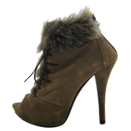 SOCKET HIGH PLATEAU SPUNT PELLIC ALLAC BROWN SUEDE FUR