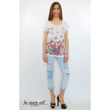 T-SHIRTS WITH WHITE PRINT-BUTTERFLY AND RHINESTONE DETAILING COTTON/POLY TRAF