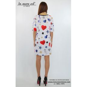 VESTIDO ESTAMPADO PEQUEÑO PASO DE CORAZONES/ANCLAJES/CAV.MAR MULTICOLOR DE ALGODÓN Y POLIÉSTER