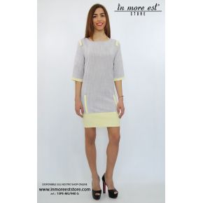 ROBE ROBE DE COTON TISSÉ GRIS BRODERIE JAUNE