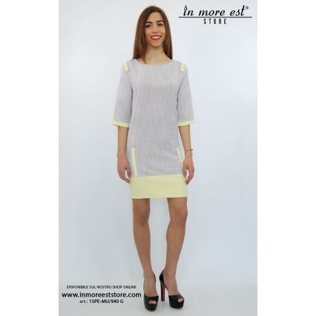 ROBE ROBE DE COTON TISSÉ GRIS BRODERIE JAUNE