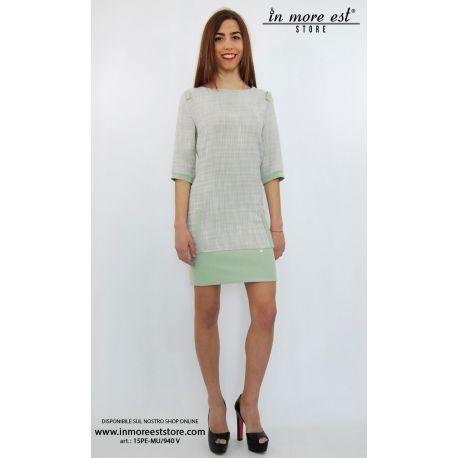 VESTIDO DE ALGODÓN CON TEXTURA, GRIS, VERDE, BORDADO