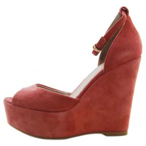 WEDGE HIGH SUEDE CORAL CHECKED