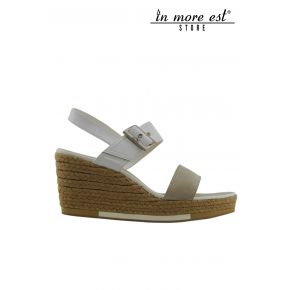WEDGE HIGH BEIGE FABRIC WHITE PAINT-TOURISM STRAW