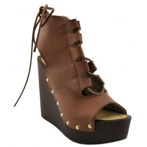 WEDGE OPEN LEATHER AND LACE-UP BOTTOM IN WOOD ISLO ISABELLA LORUSSO