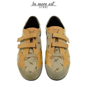 ALLAC CASUAL BEIGE EN CUIR DE VEAU NATUREL DE TISSU AVEC LE LOGO DE L'ÉPÉE BEIGE BRUN