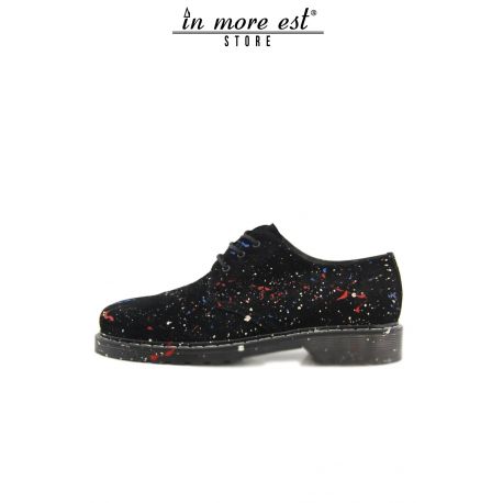 ALLAC COUPER DR MARTENS NOIR DAIM DES ÉCLABOUSSURES DE PEINTURE BLANCHE/BLEU/ROUGE