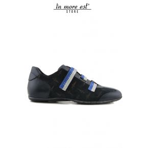 LACED LOW SUEDE BROWN LEATHER DETAILS BLUE STRAP BLUE/GREY WRITTEN PACIOTTI