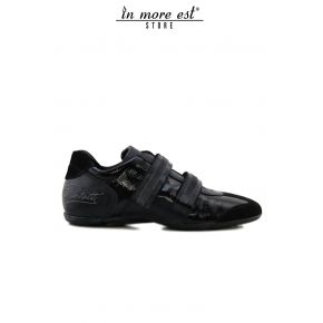 LACÉ BASSE EN CUIR NOIR/SUEDE SANGLE