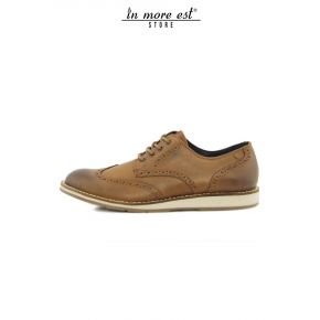 LACED CASUAL BROWN LEATHER BOTTOM PARA RUBBER BEIGE