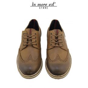 LACED CASUAL BROWN LEATHER BOTTOM PARA RUBBER BEIGE