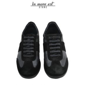 LACETS CASUAL EN CUIR NOIR/SUEDE FOND EN CAOUTCHOUC NOIR