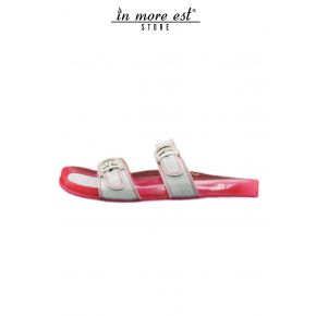 SLIPPER WHITE/PINK SKIN COCONUT BOTTOM RUBBER BUCKLES METAL ARG SW