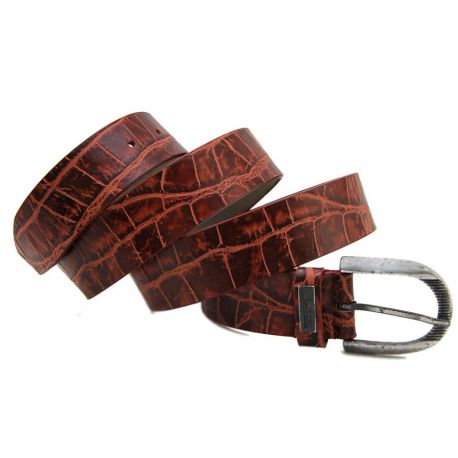 CEINTURE COCO VEINES ROUGES SUR LE NOIR, BOUCLE ARDILLON EN MÉTAL ARG VINTAGE