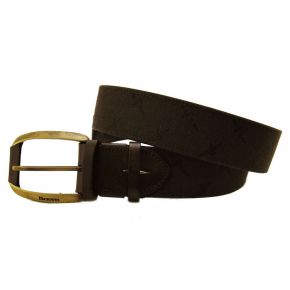 CEINTURE EN CUIR MARRON/LOGO TISSU POIGNARD PACIOTTI MARRON BOUCLE EN MÉTAL BRONZE