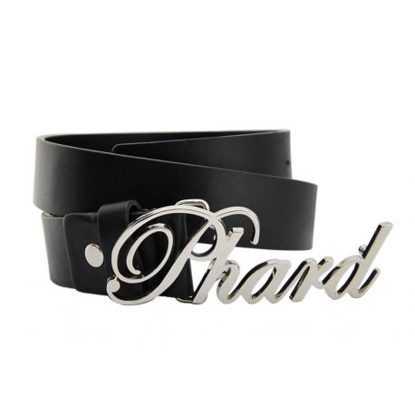 NOIR CEINTURE EN CUIR BOUCLE PLAQUE EN MÉTAL ARGENTÉ LOGO PHARD