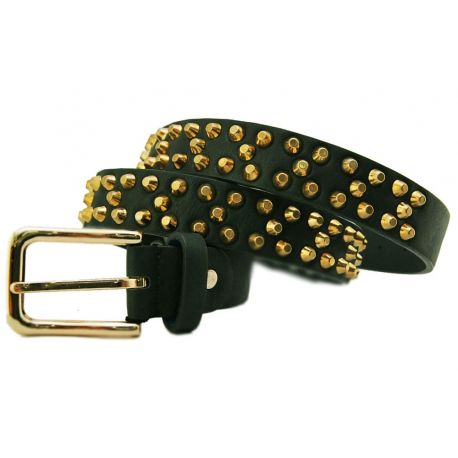 CEINTURE EN CUIR VERT BORCH OR