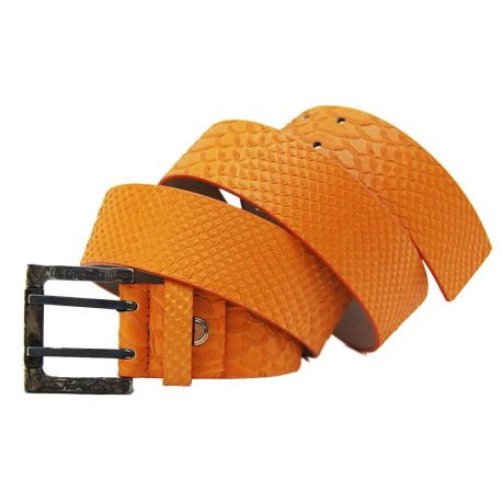 BELT PYTHON LEATHER ORANGE CLASP METAL FRAME