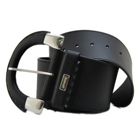 CEINTURE NOIRE EN CUIR À BOUCLE EN MÉTAL ARGENTÉ