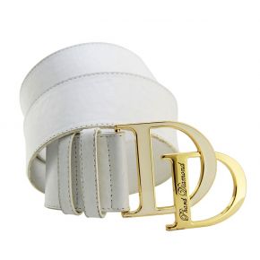 BELT WHITE LEATHER BUCKLE LARGE METAL GOLD LOGO PHARD