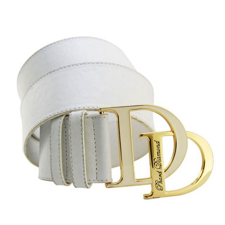 CINTURONE BIANCO PELLE FIBBIA GRANDE METAL ORO LOGO PHARD