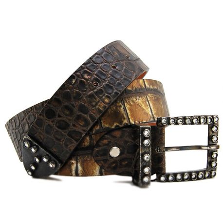 CINTUTRA COCONUT BROWN LAMIN GOLD BUCKLE METAL BRUNIT WITH STUDS AND RHINESTONES