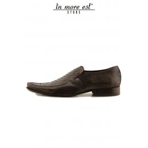 ELÉGANT/MOCASSIN MARRON CUIR DE PYTHON FOND DUR EN CUIR