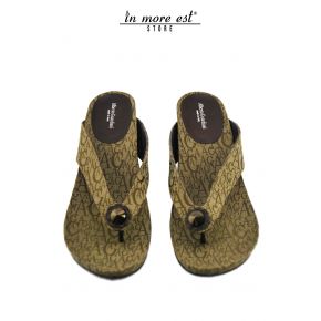 FLIP FLOPS LOW HEEL BROWN LOGO FABRIC AG STONE BROWN