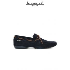 MOCASSIN EN DAIM BLEU ARC EN CUIR BRUN