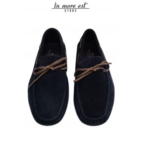 MOCASSINO CAMOSCIO BLU FIOCCO PELLE MARRONE