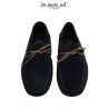 MOCASSIN EN DAIM BLEU ARC EN CUIR BRUN