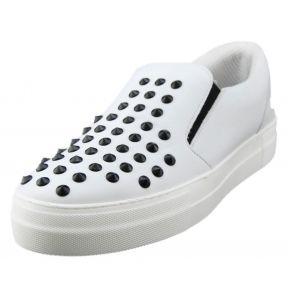 SLIP-ON WHITE LEATHER BLACK STUDS