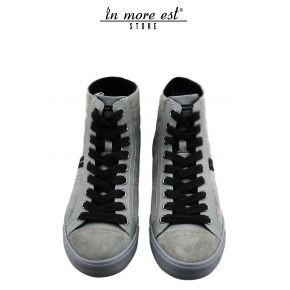 HIGH-TOP SNEAKERS GRAY SUEDE BROWN LACES