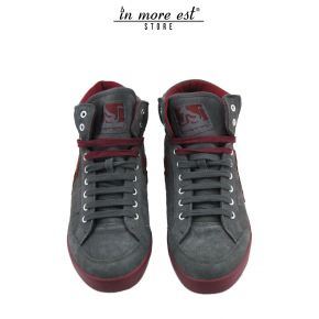 HIGH-TOP SNEAKERS, GREY/RED SUEDE