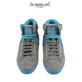 SNEAKERS ALTA GRIGIA/TURCHESE CAMOSCIO