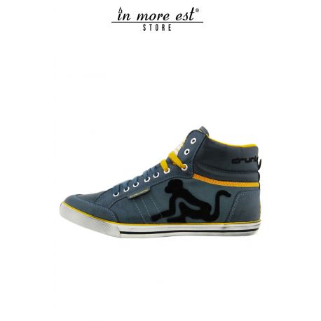 DE ALTA-TOP SNEAKERS-VERDE/AMARILLO DE CUERO DE LA VENDIMIA