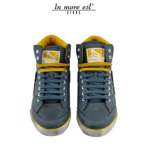 HIGH-TOP-SNEAKERS-VERT/JAUNE EN CUIR VINTAGE