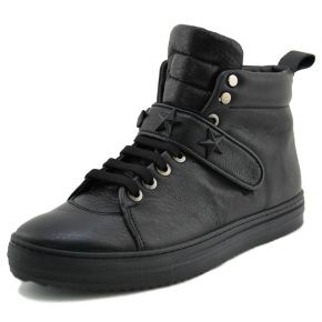 HIGH-TOP SNEAKERS NOIR EN CUIR DE VEAU NOIR BRACELET ÉTOILE