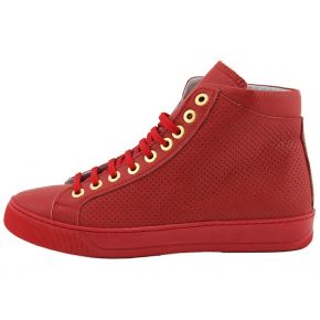 HIGH-TOP SNEAKERS CALFSKIN RED PERFORATED