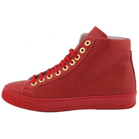 DE ALTA-TOP SNEAKERS DE PIEL DE BECERRO ROJO PERFORADO