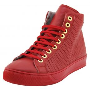 HIGH-TOP SNEAKERS CALFSKIN RED PERFORATED