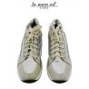 SNEAKERS BASSA CAMOSCIO BEIGE TESSUTO GRIGIO STEMMA G ARGENTO