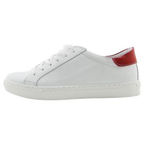 BASKETS BASSE EN CUIR BLANC/ROUGE