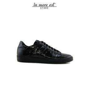 SNEAKERS LOW GLOSS BLACK BOTTOM RUBBER INSERT PACIOTTI SILVER