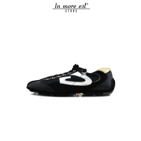 SNEAKER LOW-BLACK FABRIC TOE BLACK SUEDE TRIM GOLD CREST G SILVER