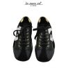 SNEAKERS BASSA TESSUTO NERO PUNTA CAMOSCIO NERO RIFINITURE ORO STEMMA G ARGENTO