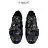 SNEAKER LOW-BLACK FABRIC HEEL AND TOE BLACK PATENT LEATHER GLOSSY STRAP CREST TO LATERAL G
