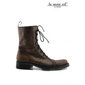 ANKLE BOOTS HIGH BROWN LEATHER SCRATCHED, LACE-UP AND SIDE ZIP BOTTOM CARARMATO
