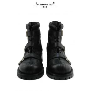 BOOTIE AMPHIBIAN, BLACK CALF LACE-UP AND AUTOMATIC BUCKLES FOR METAL ARG FUND CARARMATO BLACK