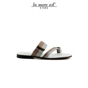 STECKERLEISTE FLIP-FLOPS LÄSSIG TORTORA/GRAU STOFF LOGATO PACIOTTI SCHNALLE/PLAC LOGO PACIOTTI METAL ZIEGENLEDER-INNENSOHLE